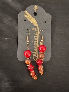 Phoenixix3 Carnelian & Copper Beaded Flexible Drop Earrings